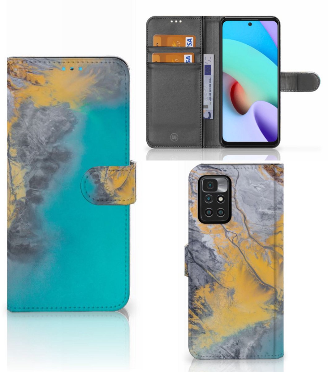 Xiaomi Redmi 10 Bookcase Marble Blue Gold