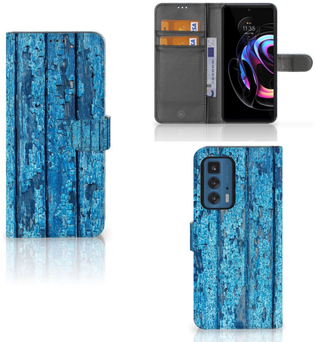 Motorola Edge 20 Pro Book Style Case Wood Blue