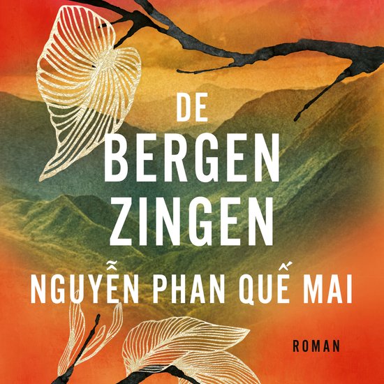 Boek "De bergen zingen" met gouden bladeren en bergen.