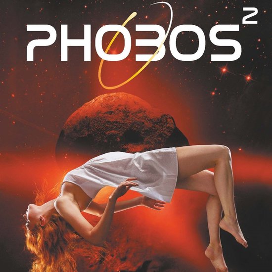 Vrouw met rood haar in witte jurk zweeft in de ruimte, met de tekst PHOBOS 2.