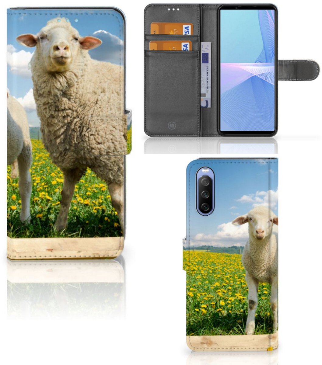 Sony Xperia 10 III Telefoonhoesje met Pasjes Schaap en Lammetje
