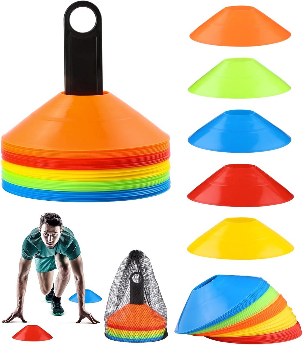 Markeringshoedjes Set van 50 - Sporthoedjes voor Voetbal, Hockey, Schaatsen en Handbal in 5 Kleuren