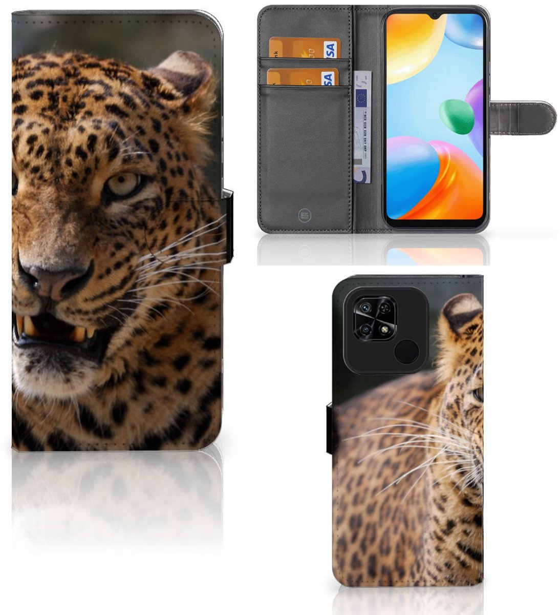 Xiaomi Redmi 10C Telefoonhoesje met Pasjes Luipaard