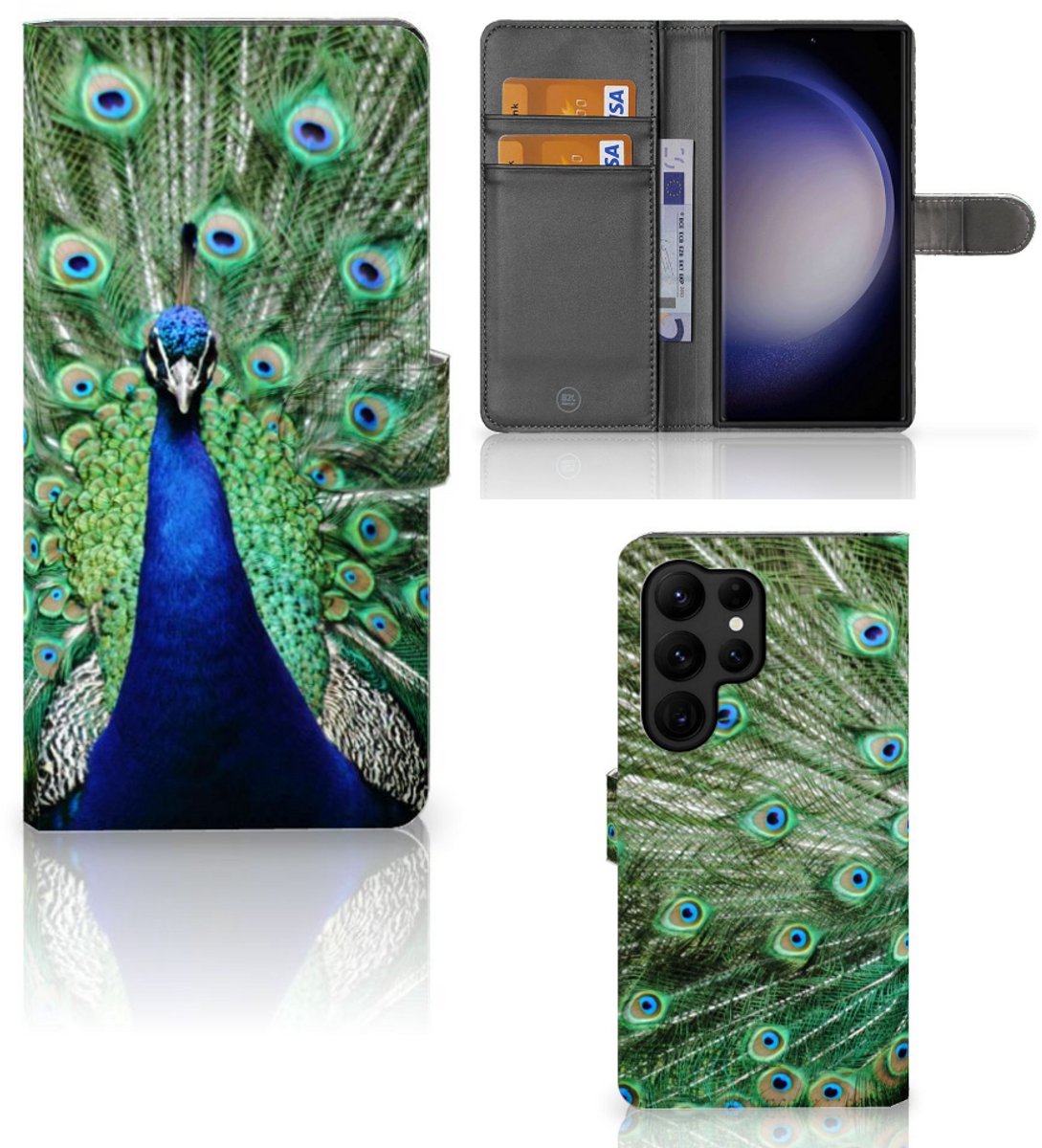 Samsung Galaxy S23 Ultra Telefoonhoesje met Pasjes Pauw