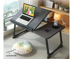 Lexorion Prakstisch Pro – Laptoptafel voor Bed en Bank – Inklapbare Bedtafel met 4-Niveaus Kantelstand – Lapdesk met Bekerhouder – Draagbare Laptoptafel 60×37×26 cm - Zwart