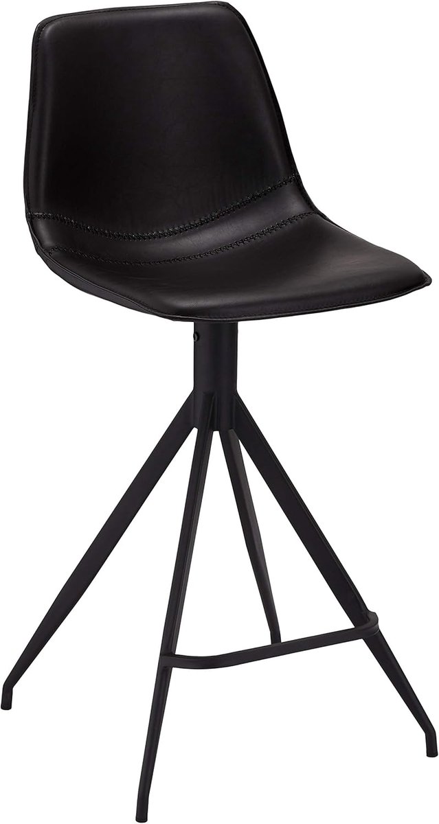 Set van 2 Zwarte Barkrukken met Voetensteun en Kunstlederen Zitting – 48x57x98 cm