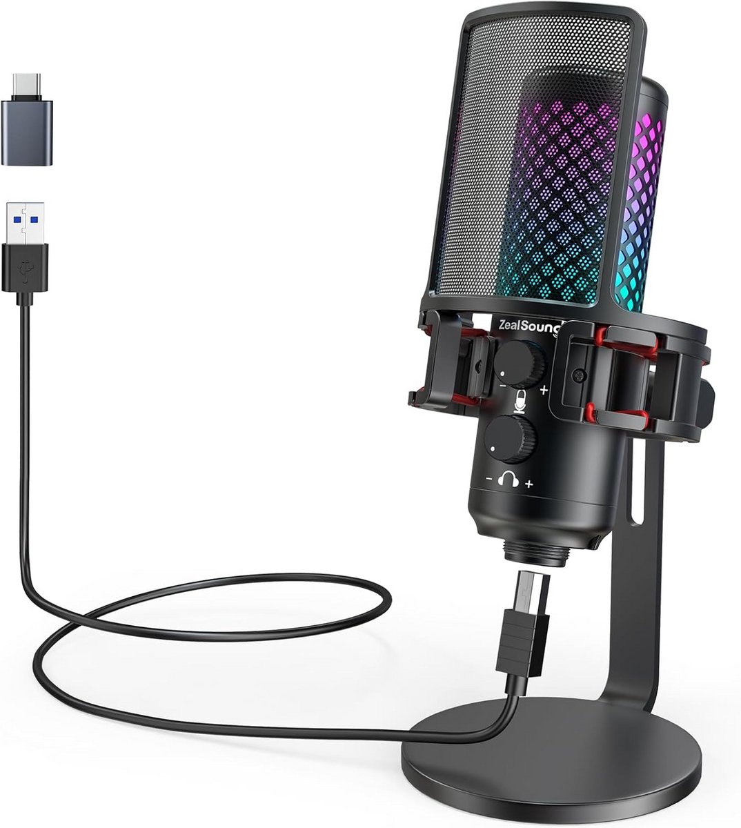 USB Gaming Microfoon met RGB-Verlichting voor PC, Telefoon, en PS4/5 - Ideaal voor Podcasting en Streaming