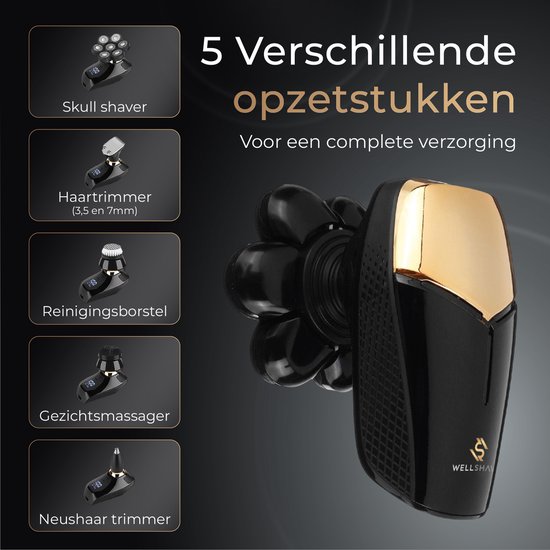 Wellshave 5 in 1 Scheerapparaat Mannen Deluxe - Gezicht en Hoofd Trimmer - Head Shaver - Elektrische Shaver