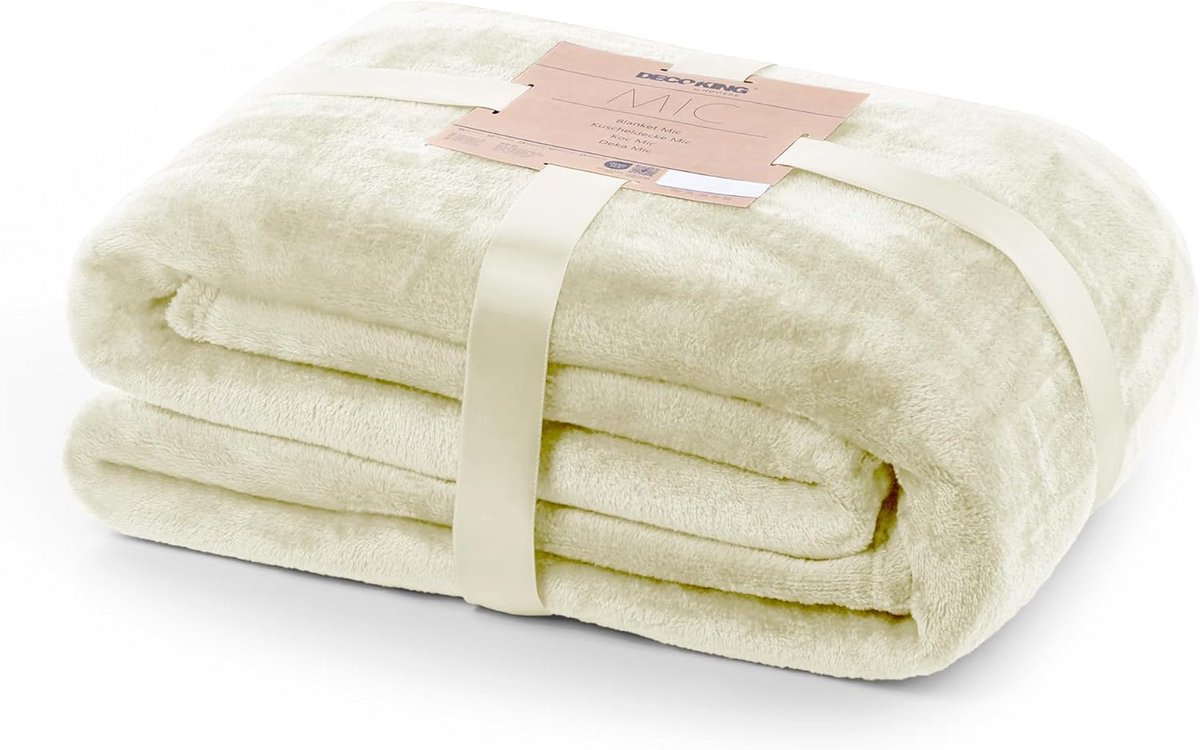 Extra Grote Microvezel Plaid 220x240 cm Ecru - Zachte Fleece Woondeken voor Bank en Bed