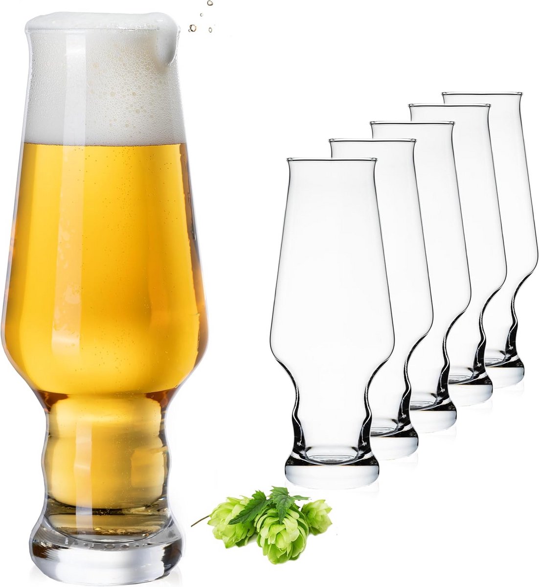 Set van 6 Hoge Bierglazen 400ml - Stevige Trendy XL Bierpullen Voor Thuis en Horeca