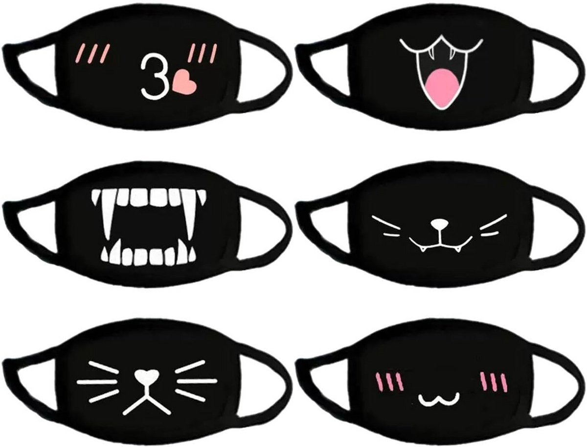 Set van 6 Katoenen Mondkapjes met Cartoonprint - Herbruikbaar en Ademend