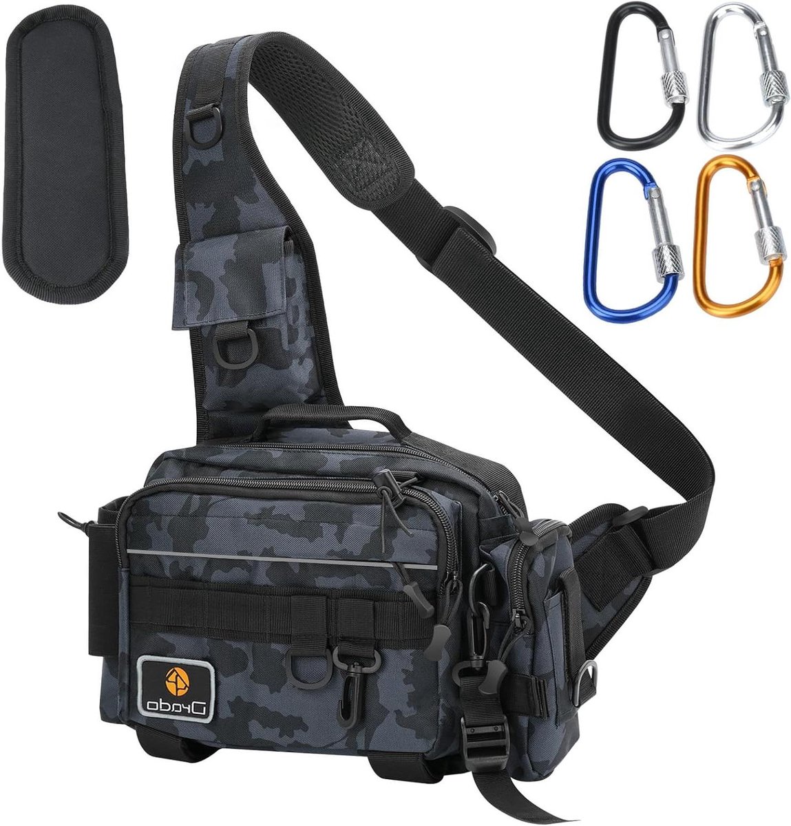 Sling tas camouflage print zwart, trendy design, verstelbare schouderband, 30x11x41 cm