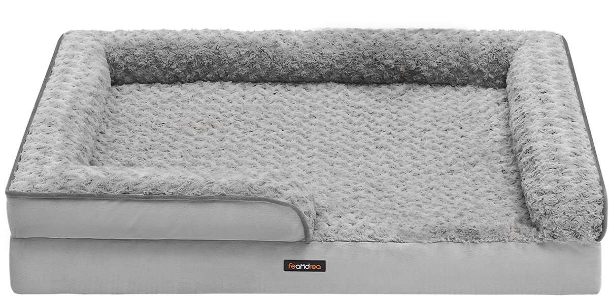 Orthopedisch hondenbed – Traagschuim – Duifgrijs – Afneembare, wasbare hoes met opstaande randen
