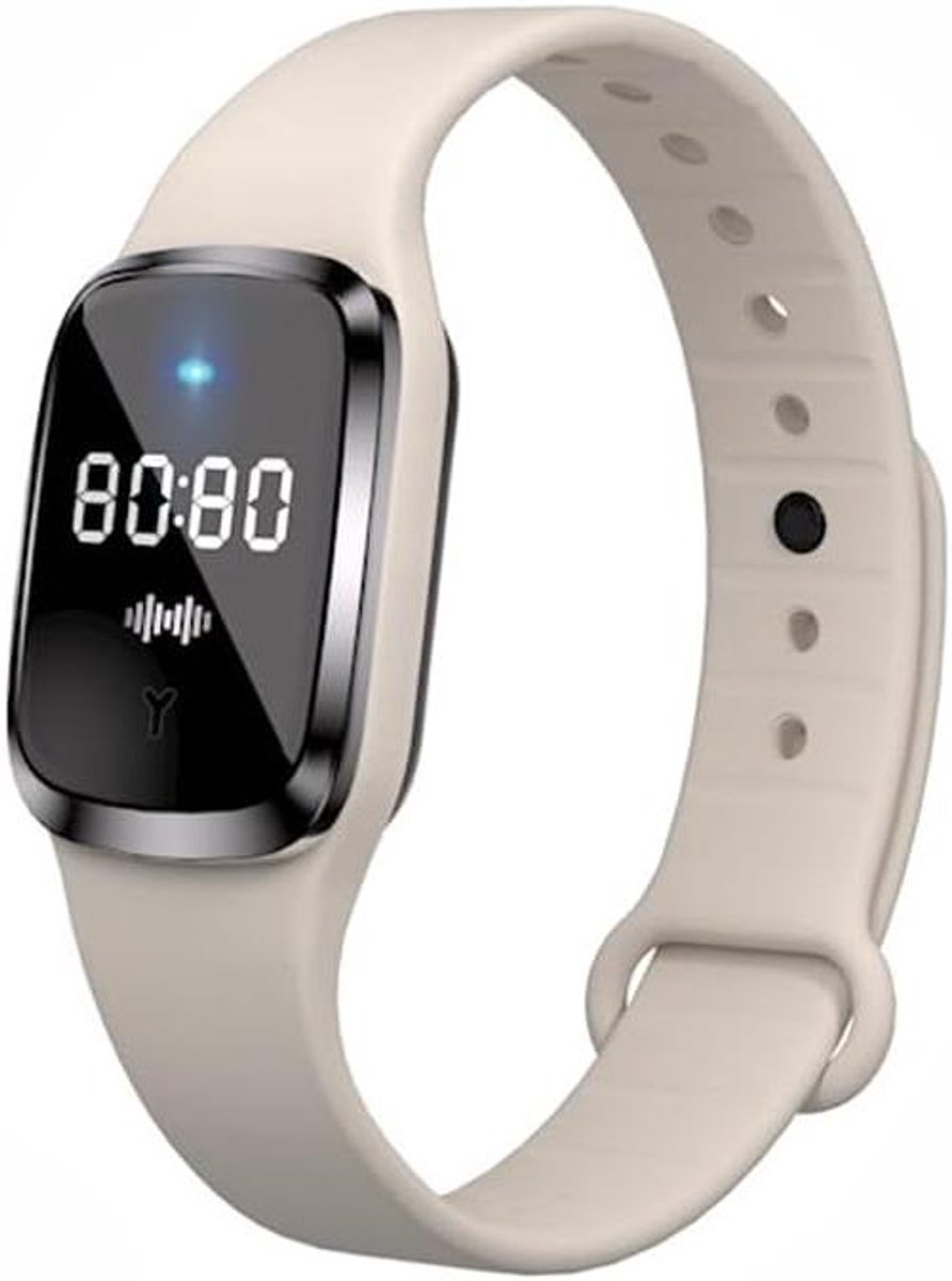 Ultrasone muggenafweer armband voor op reis - USB oplaadbaar - elektronisch polshorloge - Beige - digitaal display.