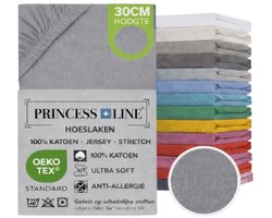 Princess Line- Comfortabel Ultra-Soft-Hoeslaken -100% katoen-Jersey -Stretch -Strijkvrij- Rondom elastiek-Hoekhoogte tot 30cm-2Persoons-160x200 cm-Grijs