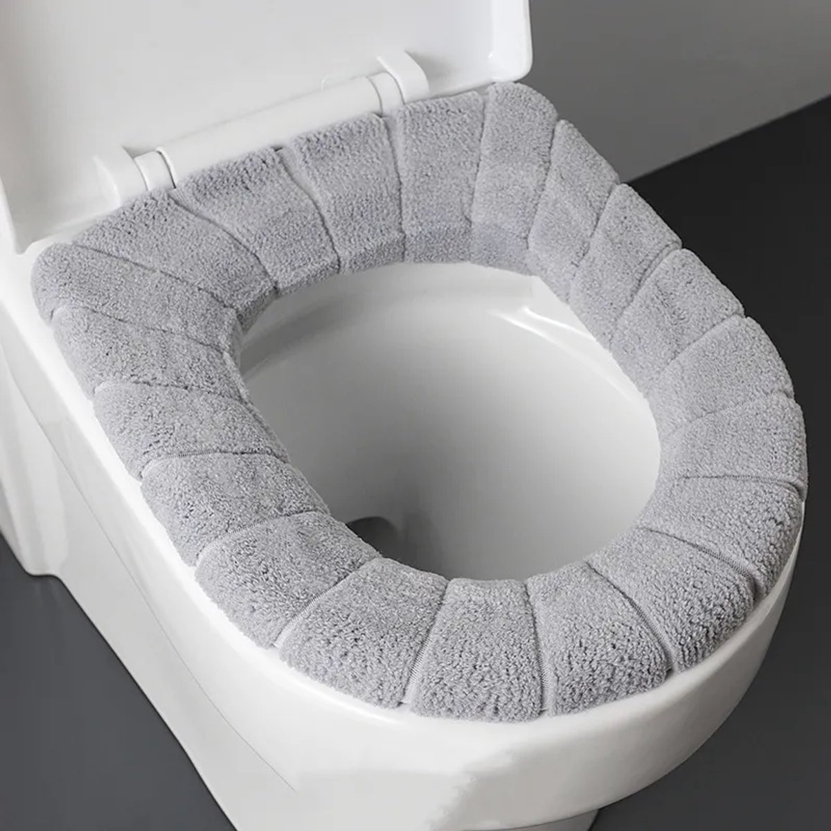 5 stuks Dikkere Toiletbrilhoezen – Zachte Warme Vezelstof – Wasbaar & Rekbaar – Pompoengrijs
