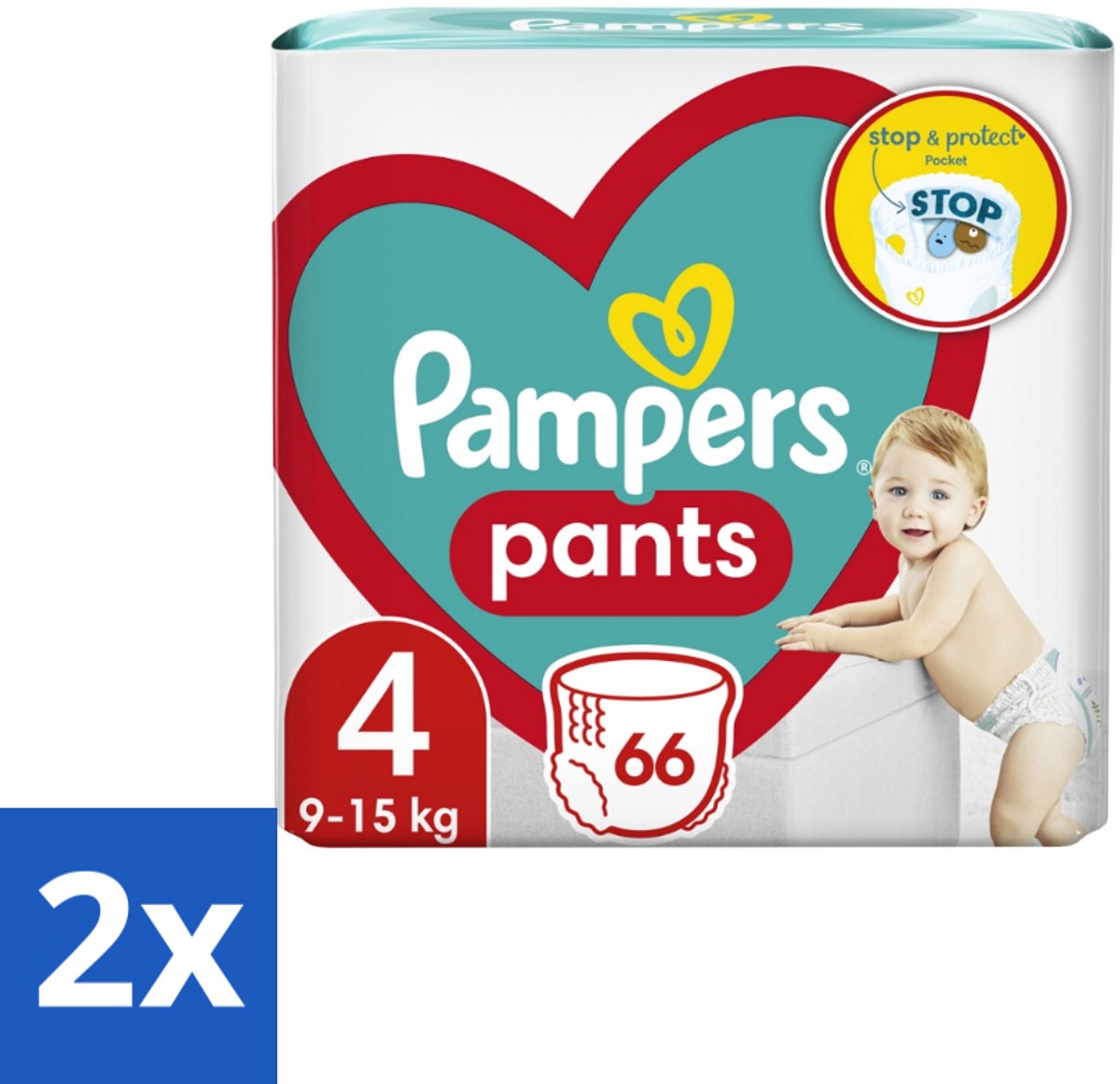 2 x Pampers – Luierbroekjes – Pants Maat 4 – 66 Luiers - Luier Broekje - Luier Voor Baby - Luier Voor Peuters - Actieve Baby - Droge Luier