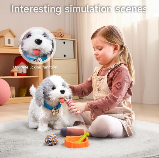 Interactieve Knuffelhond die Loopt en Blaft - Elektronische Puppy met Riem & Accessoires - Wandelende Speelgoedhond met Likfunctie & Geluid - Cadeau voor Kinderen 3-7 Jaar - Bruin Pluche — afbeelding 3