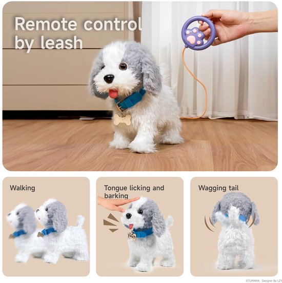 Interactieve Knuffelhond die Loopt en Blaft - Elektronische Puppy met Riem & Accessoires - Wandelende Speelgoedhond met Likfunctie & Geluid - Cadeau voor Kinderen 3-7 Jaar - Bruin Pluche — afbeelding 5
