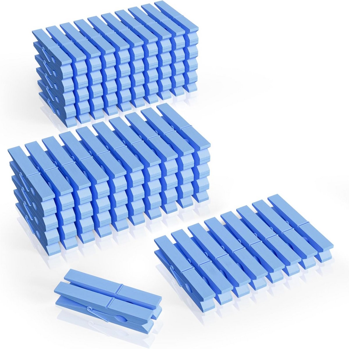 100 Houten Wasknijpers Blauw - 7,4cm Kleding Clips voor Waslijn en Knutselen
