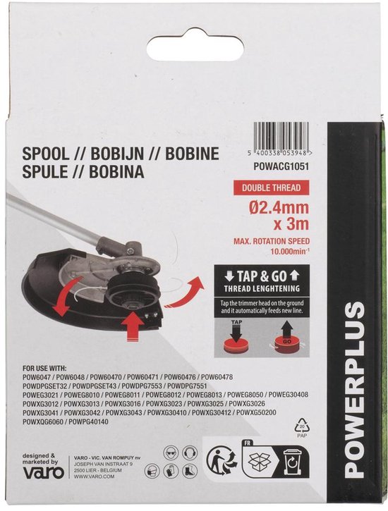 Powerplus POWACG1051 Bobijn - Spoel voor grastimmer en bosmaaier - 60476-60478-xg3012-xg3016-xg3023-xg3025-xg30 van Powerplus — afbeelding 4