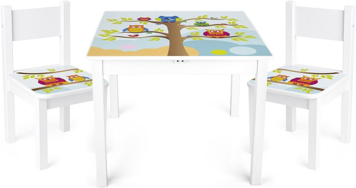 Kinderbureau met 2 Stoelen, Kindertafelset Hout Robuust en Veilig, Afmetingen 60x60x49 cm