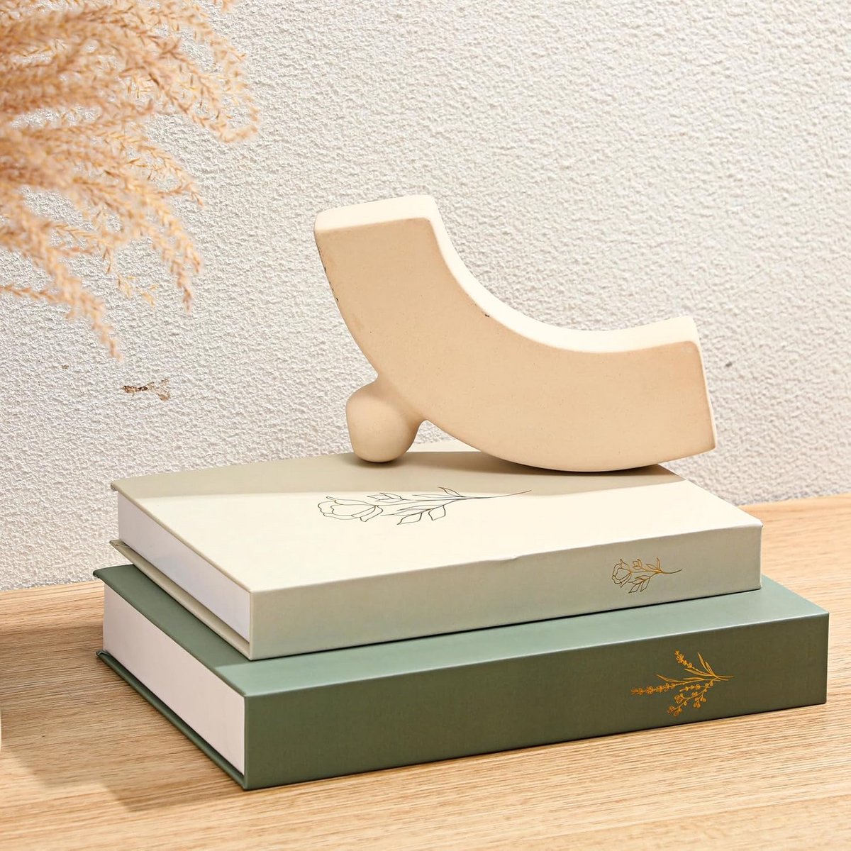 Set van 2 Decoratieve Boekendozen Saliegroen & Beige - Moderne Opslag voor Salontafel en B