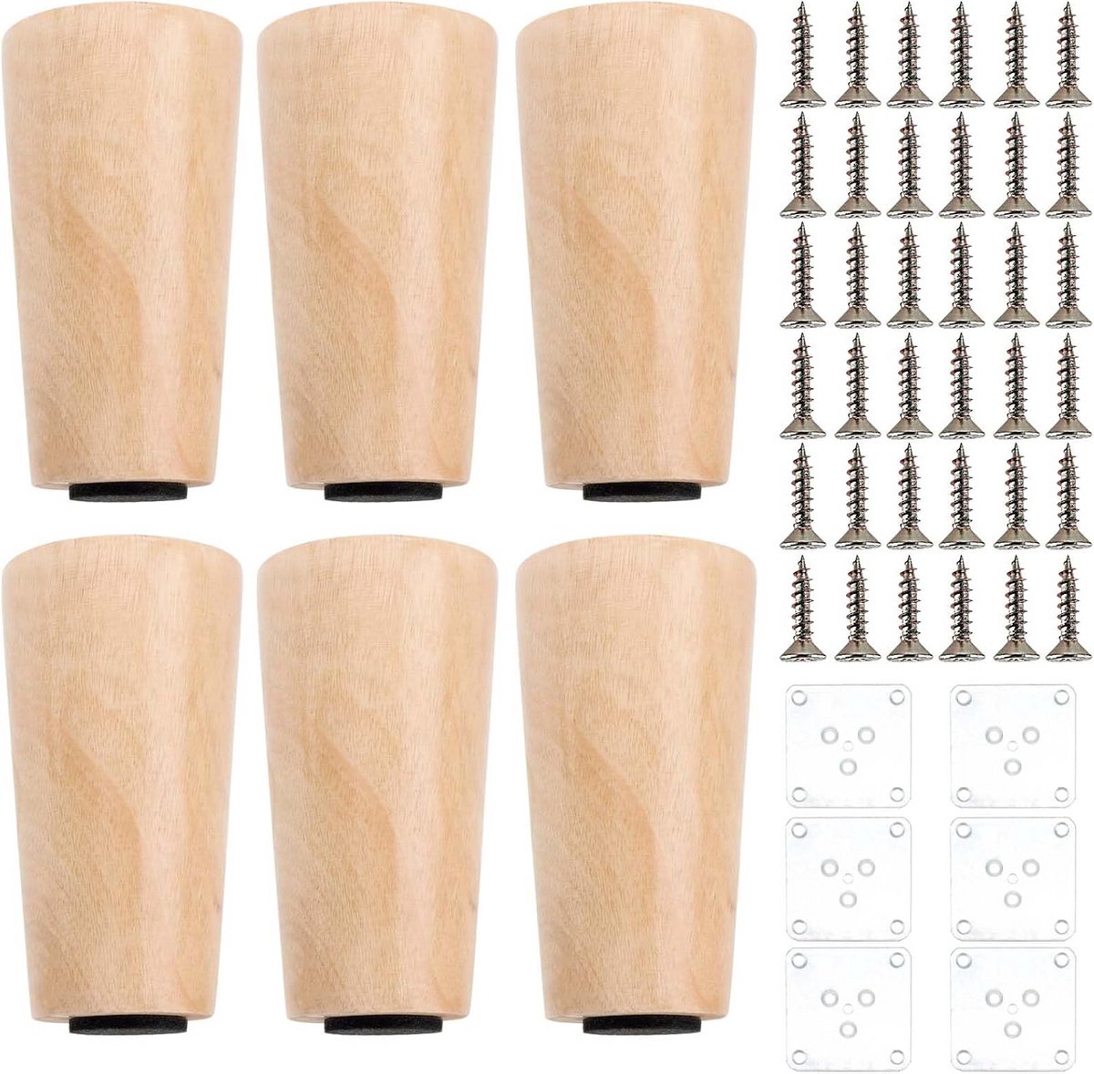 Set van 6 Houten Meubelpoten - 10cm Taps Toelopende Vervangende Poten voor Bank, Tafel en Kast