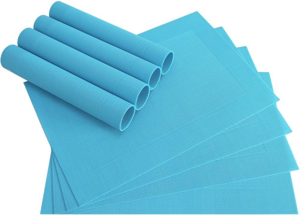 Set van 8 geweven placemats Lichtblauw Turquoise Tafelmatten Afwasbaar 46x33 cm