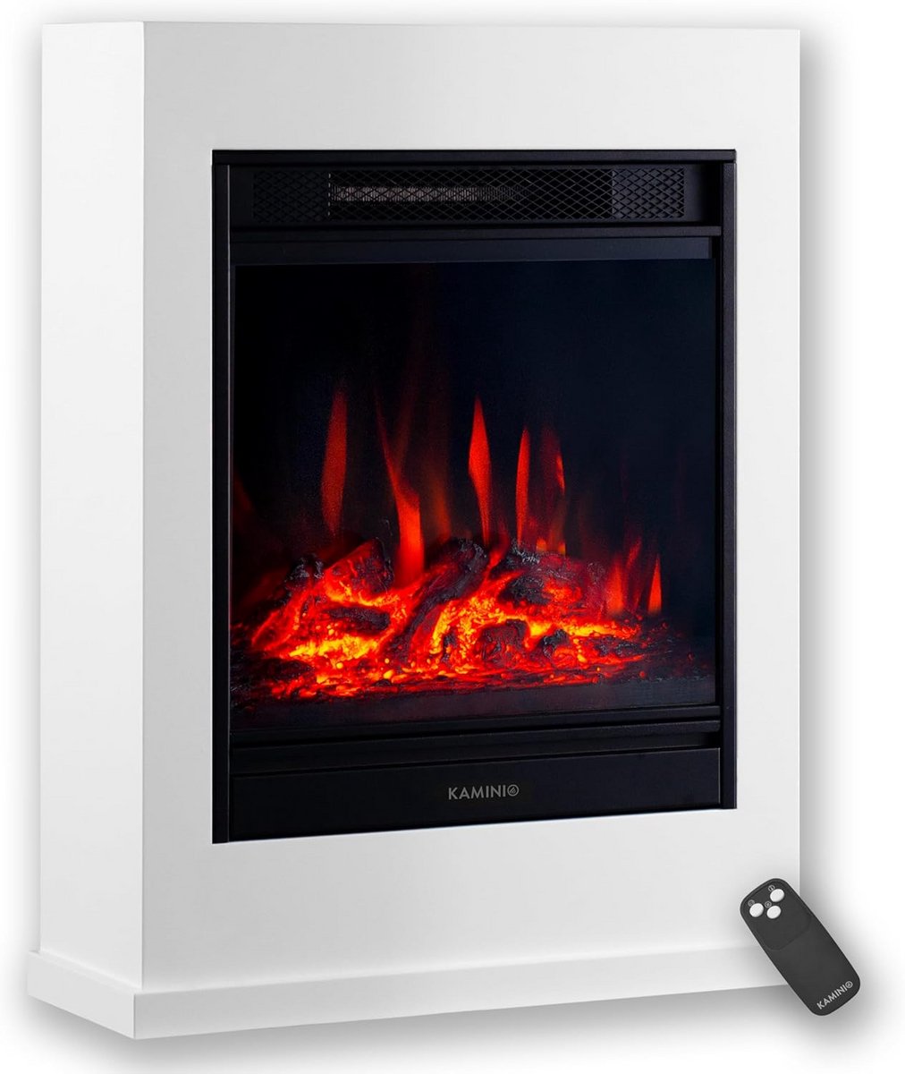 Elektrisch Sfeerhaard met Verwarming en 3D Vlam Effect - Inclusief Afstandsbediening - Wit