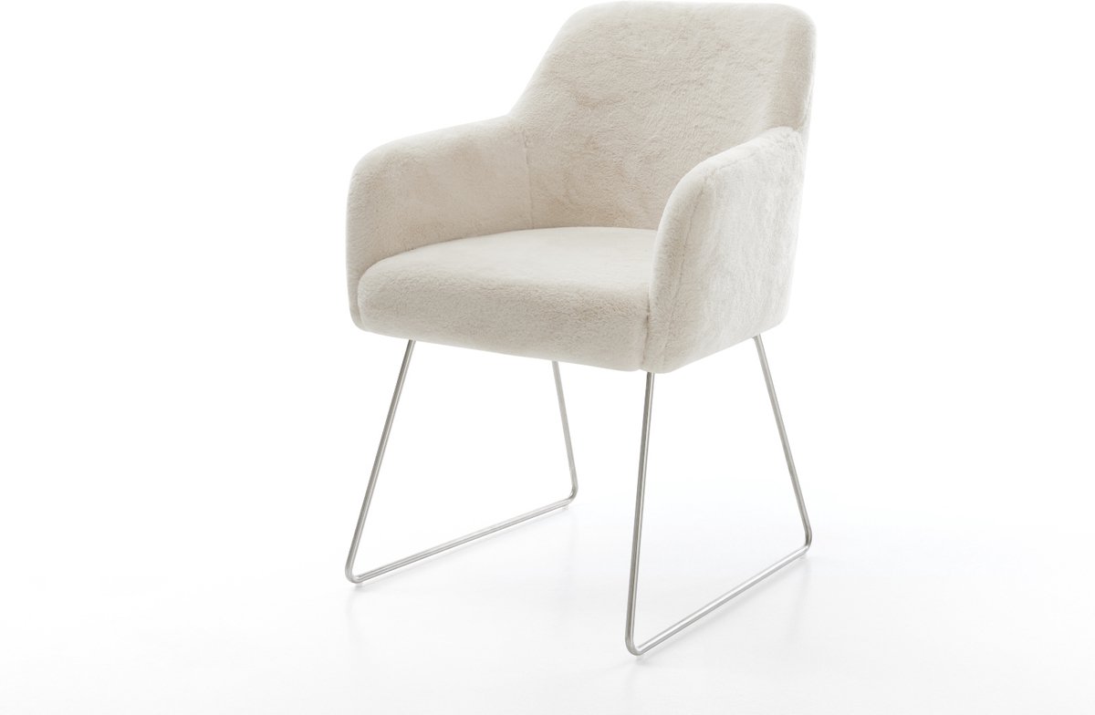 DELIFE Gestoffeerde-stoel Greg-Flex slipframe roestvrij staal pluchen crème-wit pocketveer kern Creme-Weiß