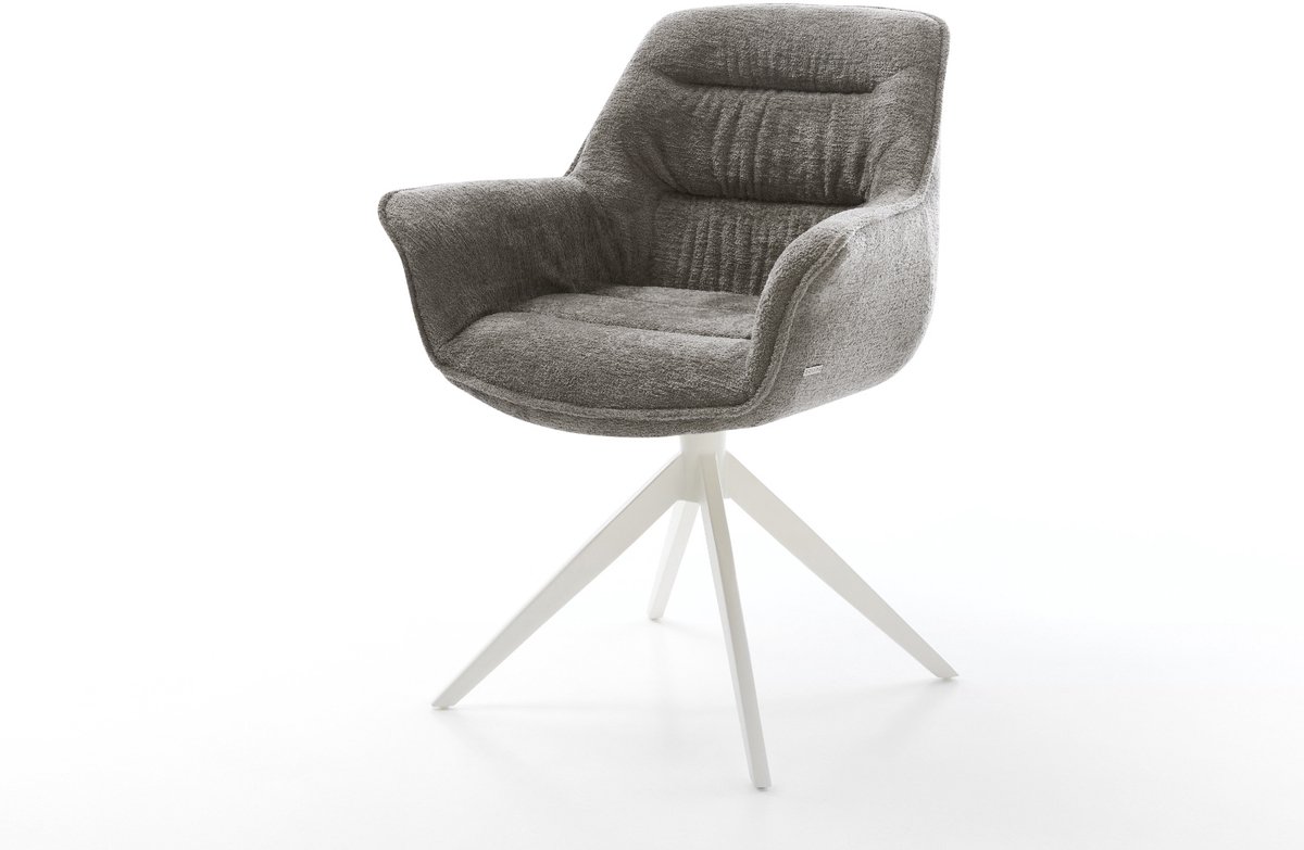 DELIFE Eetkamerstoel Kaira-Flex kruisframe breed wit bouclé zacht mud 360° draaibaar rocker-functie Bruin