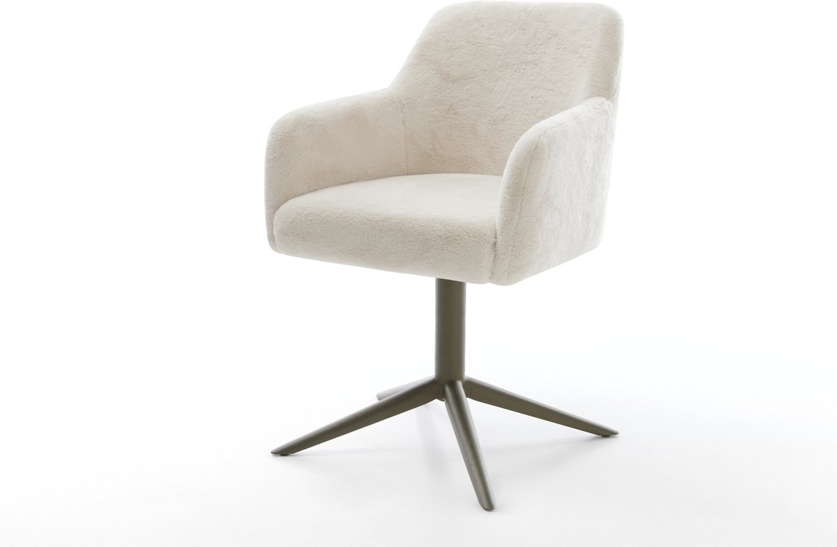 DELIFE Eetkamerstoel Greg-Flex kruispoot afwerking met titanium pluchen crème-wit 360° draaibaar rocker-functie pocketveer kern Creme-Weiß