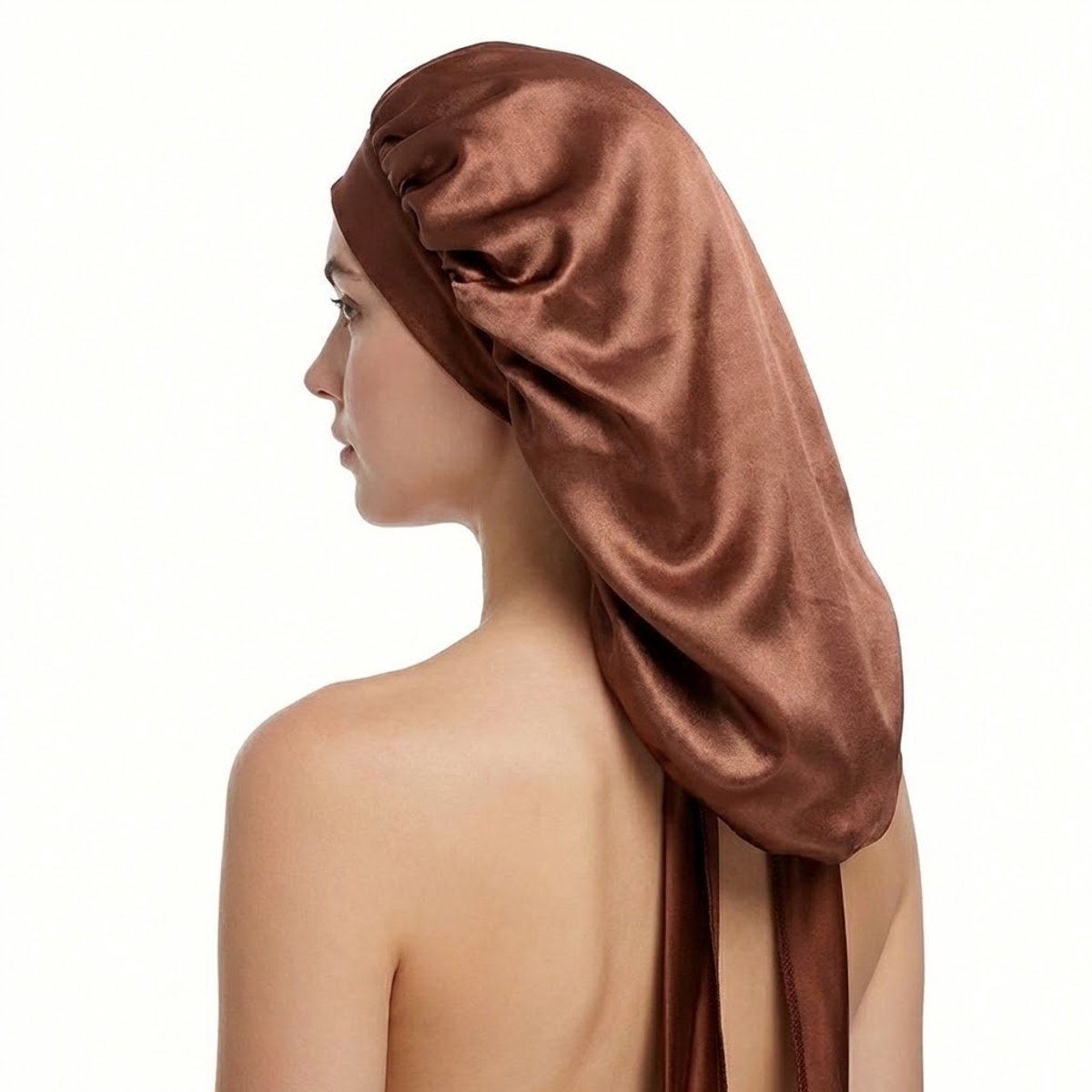 Bruin satijnen haar bonnet dames en heren – lange slaapmuts met linten – beschermende satijnen haarmuts voor lang haar, vlechten en krullen – antikroes slaap cap