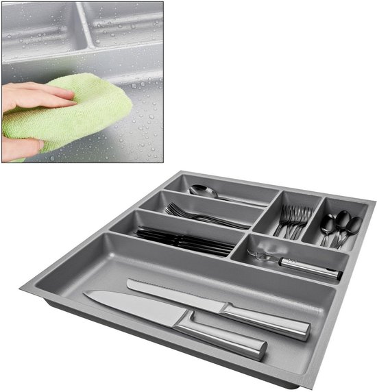 ORGA-BOX 3 Tiroir à couverts profondeur : 473 x largeur : 491 mm gris argenté avec structure en toile pour tiroirs de 60 cm, par ex. dans les cuisines Nobilia à partir de 08.2012.