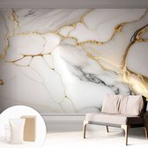 Coloray Behang - Marmeren elegantie Wandbekleding - 312x219 cm - Wit Behang - Voor liefhebbers van elegantie en modern interieurdesign - Behang Voor de woonkamer, slaapkamer en kantoor - Muurbehang Teksten