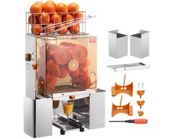 VEVOR CommerciëLe Sinaasappelpers Automatische 120w Sapcentrifuge, Roestvrijstalen Sinaasappelpers voor 20 Sinaasappels Per Minuut, met Uittrekbare Filterbox, Pc-Deksel Citruspers Sapcentrifuge Elektrisch
