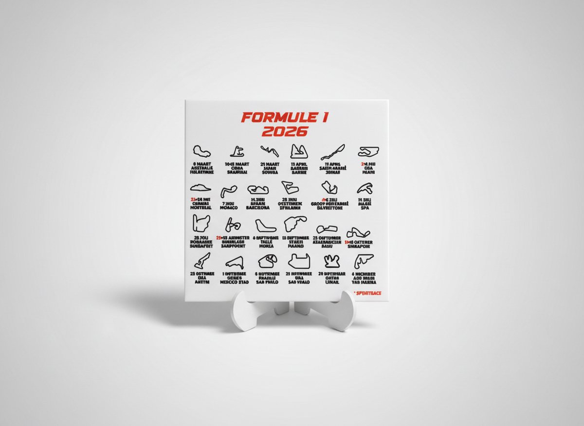 Hip met Pit Creaties F1 2026 - Formule 1 - Tegeltje kalender - 15x15 cm - Alle races & sprintraces - Wanddecoratie F1 fan