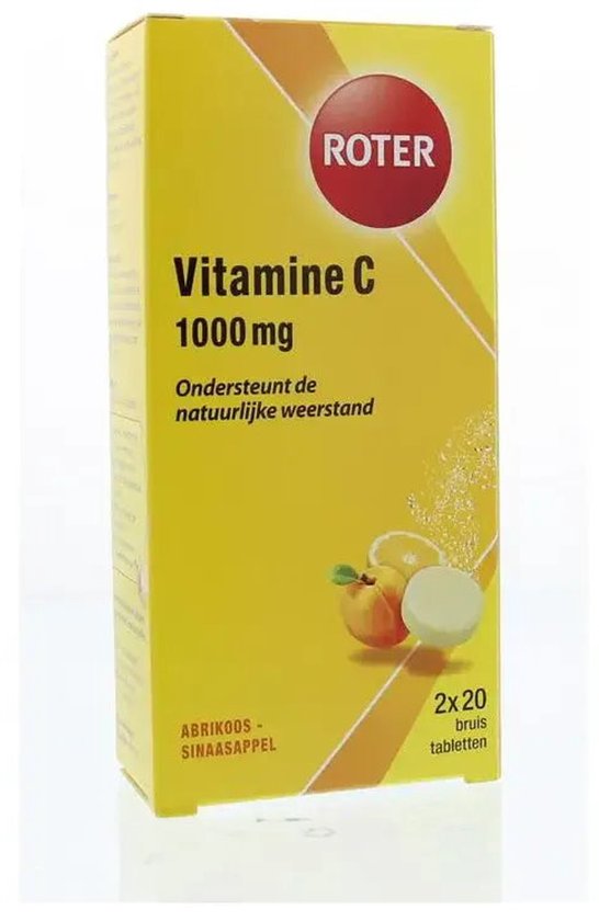 Roter Vitamine C 1000mg bruis - Hoge dosering vitamine C ter ondersteuning van je natuurlijke weerstand - 40 bruistabletten met abrikoos-sinaasappelsmaak
