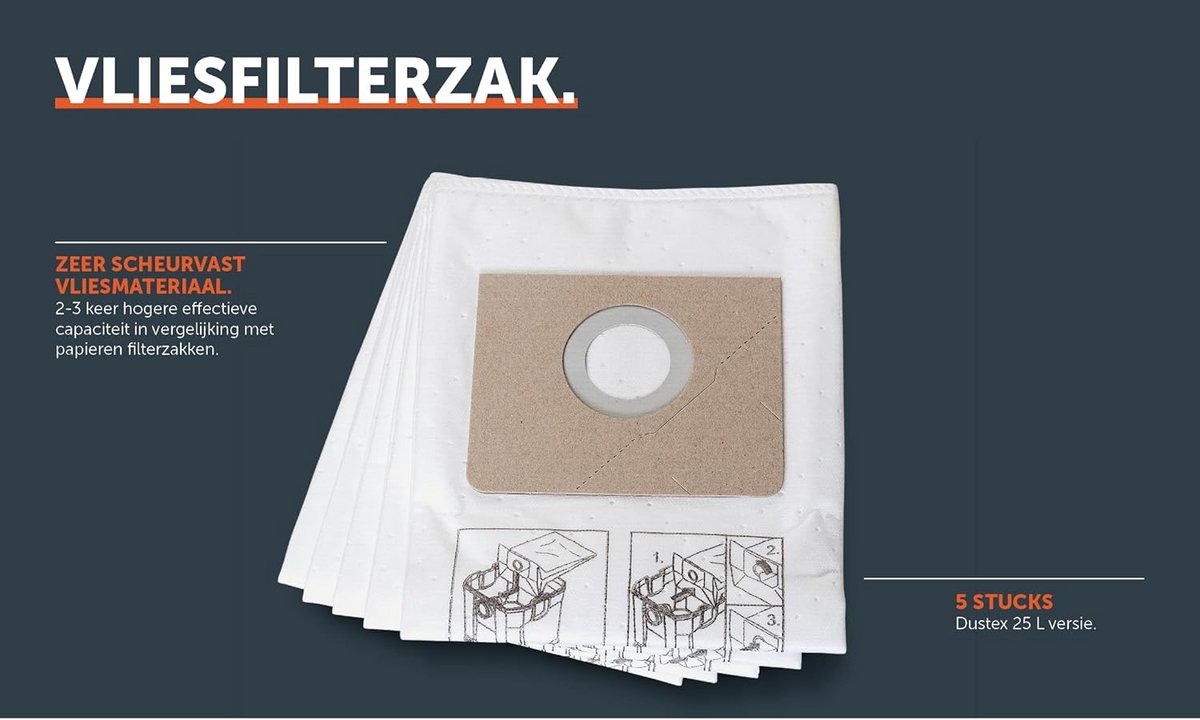 Vliesfilterzakken voor Nat- en Droogzuiger (5 stuks) - Stofzuigerzakken voor Professioneel Gebruik