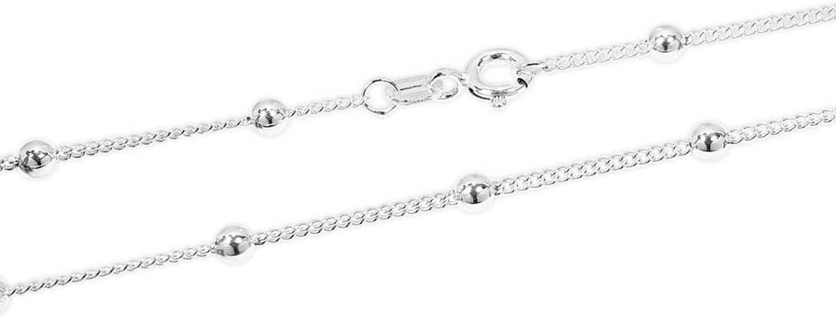 Glanzend Zilveren Armband 925 Sterling | Venetiaanse Schakelketting met 9 Bollen | 18.5 cm