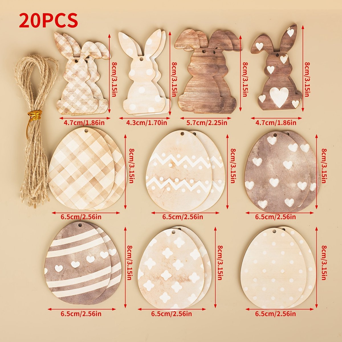 Livé® Houten Paashaas Hangdecoratie – 20 Stuks Vintage Paaseieren