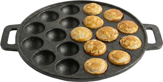 Cookinglife Poffertjespan Ø 24 cm - Gietijzer Zwart - 19 Poffertjes Ø 4 cm - Geschikt Voor Alle Warmtebronnen en Ovenbestendig