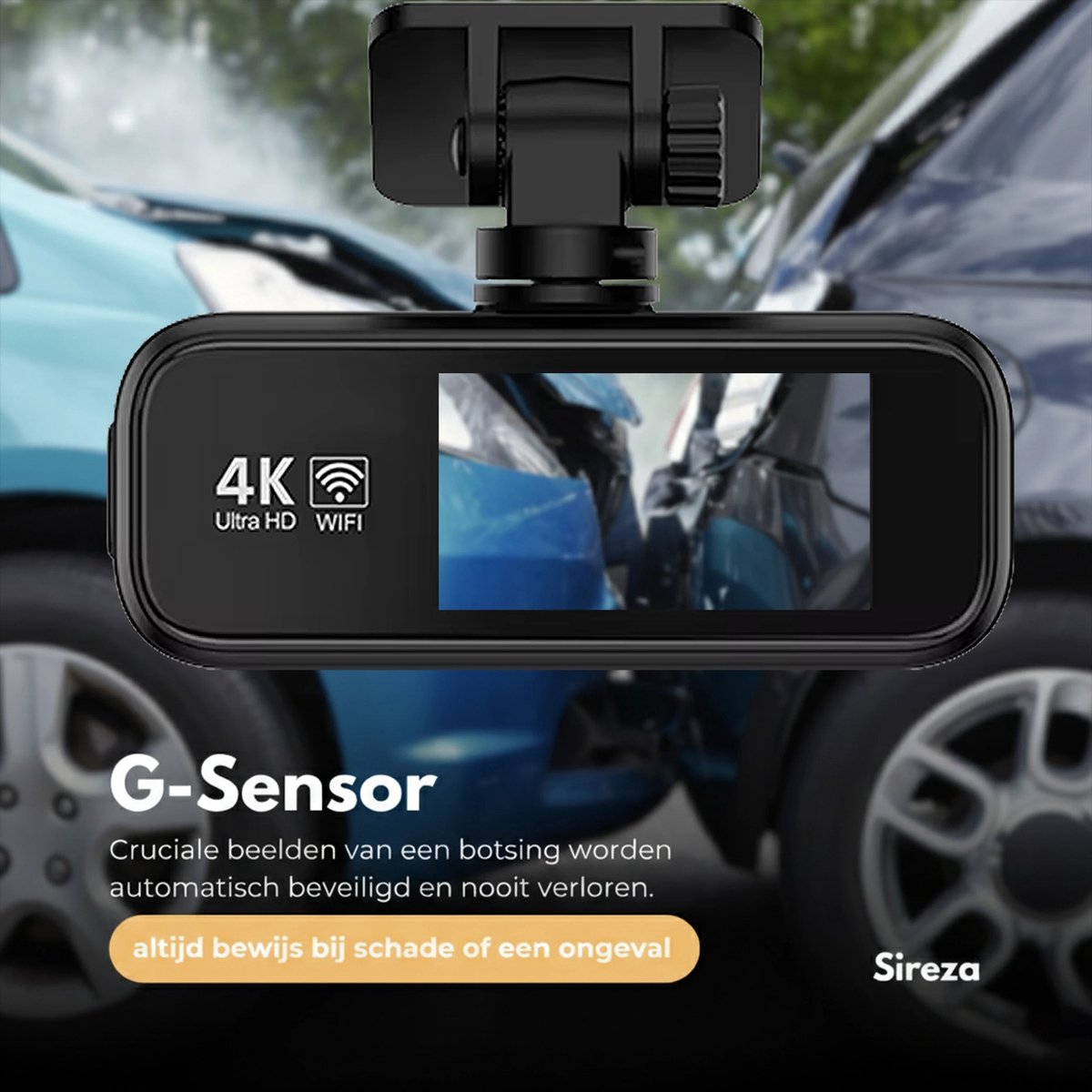 Sireza® D3 - Dashcam - Dashcam Voor Auto - Dual Dashcam - Ultra 4K & UHD - Voor en Achter Camera - WiFi - 2 inch met App - GPS live locatie + snelheid - 64GB SD Kaart - Loop Opname - G Sensor -mini koevoet - NL/FR/ENG Handleiding + NL Systeem – foto 5