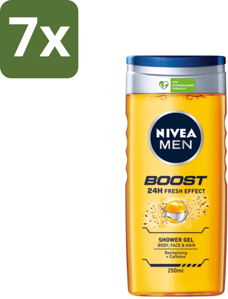 NIVEA Men Boost Douchegel 250 ml - Bulkverpakking - 7 stuks
