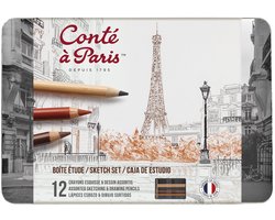 Conté à Paris 2186 Schetsset 12-delig | Teken- en schetspotloden in metalen doos - The Sketch Set