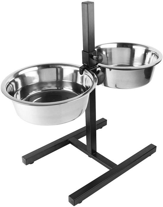 Duvo+ dinner time Twin Feeder H-stand + bowls XXL, 2 × 4730 ml, 61 × 29 × 52,5 cm, zwart/zilver (artikel 16127); ook L 2 × 1890 ml en XL 2 × 2830 ml