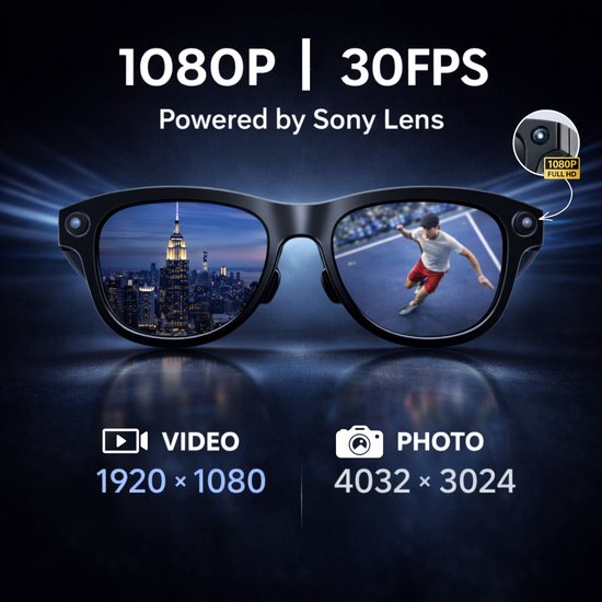 Seltrix™ Camera bril – Met Sony 1080P lens - Slimme bril met camera – AI bril - Met Nederlandstalige app, vertaalfunctie, muziek – Lichtgewicht 37 gram - Transparante lenzen — afbeelding 3