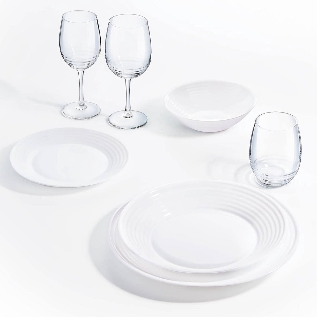 Servies Set - Dinerset Glas - Voor 6 Personen - Gehard Glas - 18 Delig - Wit