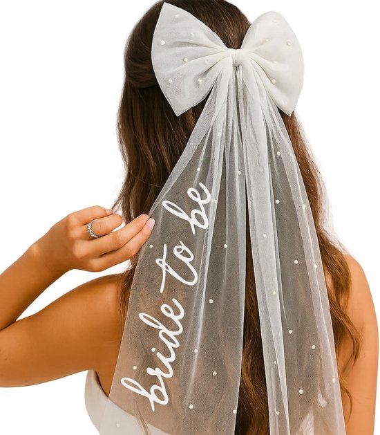 Witte Bruidssluier Haarclip Met Strik En Parelmoer Voor Bruid Vrijgezellenfeest En Bridal Shower